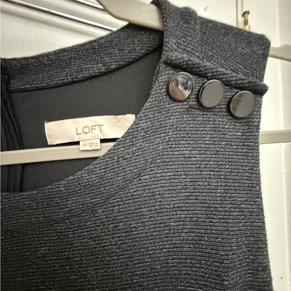 LOFT Charcoal Textured Sleeveless dress with Buttons